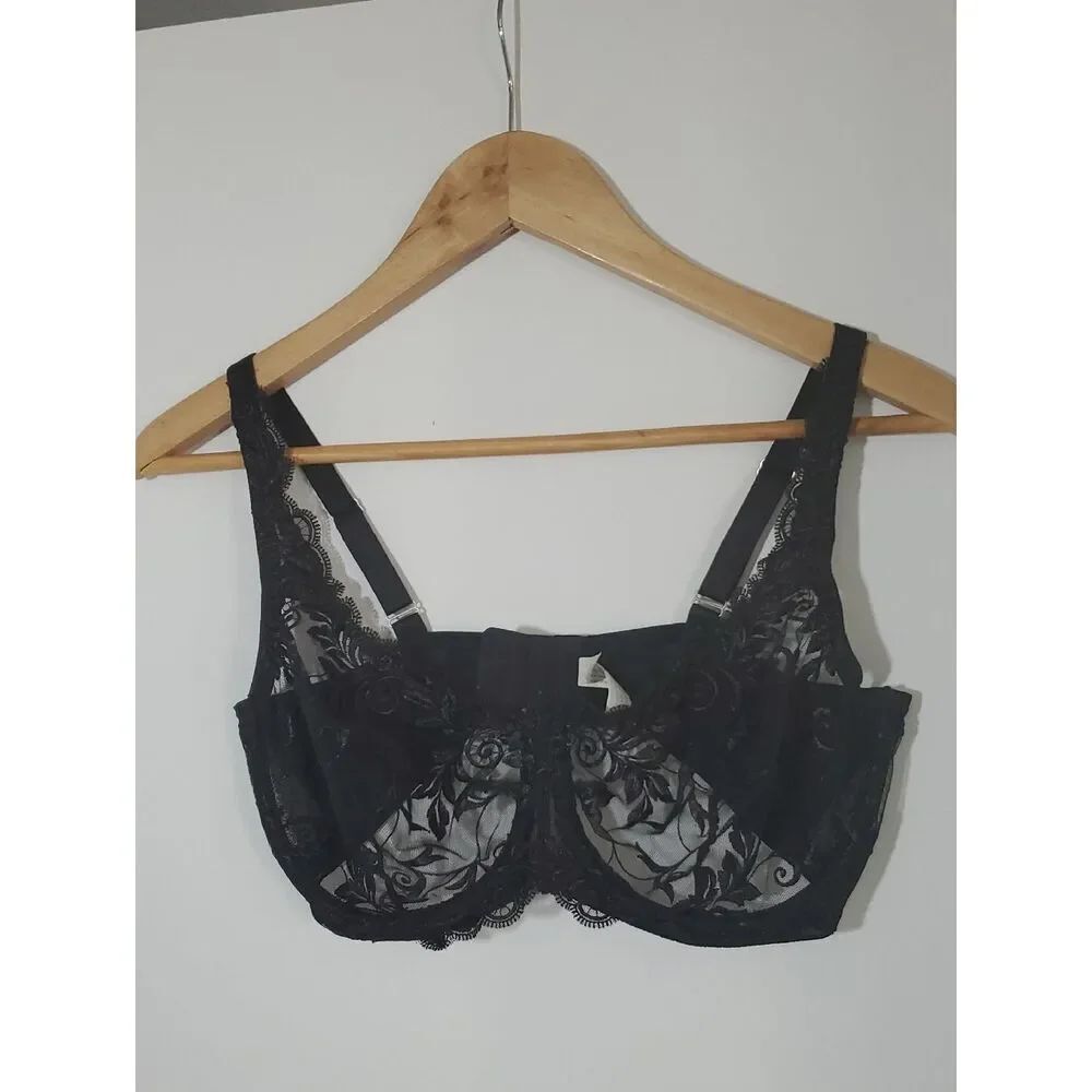 Soma Sheer Black Floral Lace Underwire Bra Size 38DD